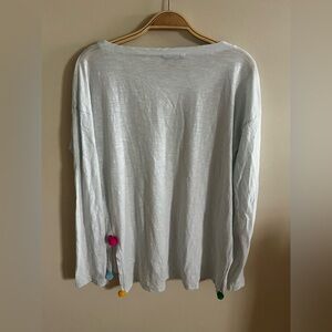 Lisa Todd Luxury Pima Cotton Pom Pom Accented 3/4 Top Sz‎ XS Spring Quiet Luxury